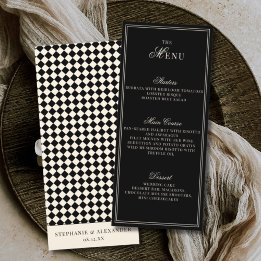Elegant Oud Geld Zwart Ivoorkleurig Geruit Huwelij Menu