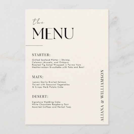 Elegant oud geld zwart Minimal Trouwtafel Menu (Voorkant)