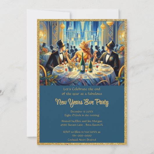 Elegant oudjaarfeest  kaart (Voorkant)
