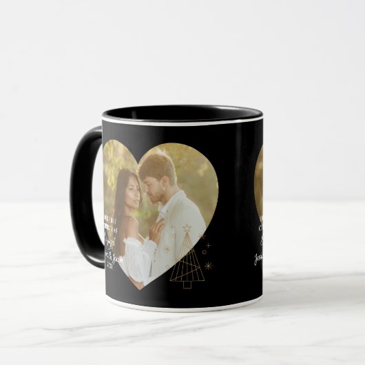 Elegant Our First Christmas Engaged Heart Photo Mok (Voorkant links)