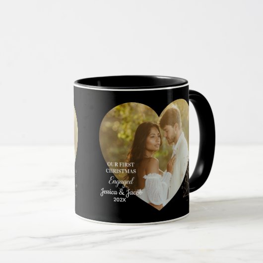 Elegant Our First Christmas Engaged Heart Photo Mok (Voorkant rechts)