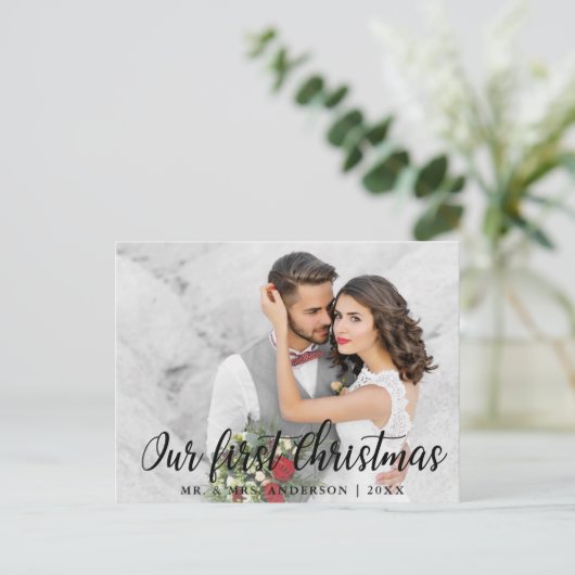 Elegant Our First Kerstbruiloft Photo Briefkaart (Staand voorkant)