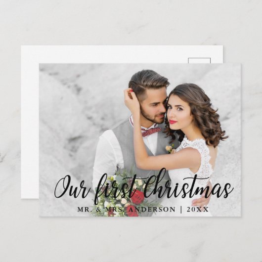 Elegant Our First Kerstbruiloft Photo Briefkaart (Voorkant / Achterkant)