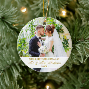 Elegant Our First KerstWhite Gold 2 Foto Keramisch Ornament