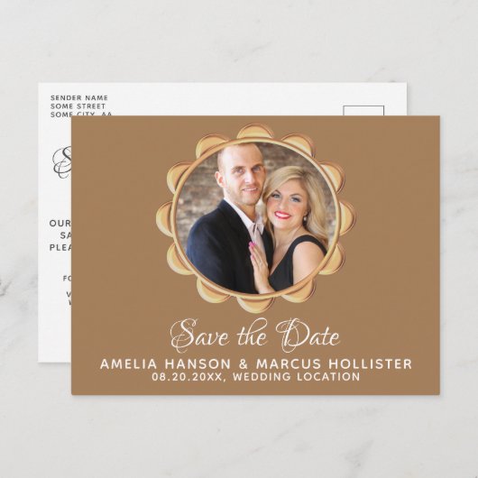 Elegant ovaal Lijst Sla de Datum foto op Aankondigingskaart (Voorkant / Achterkant)