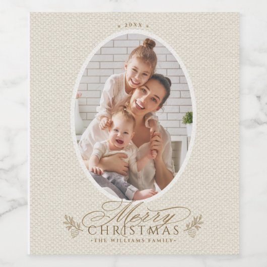 Elegant Ovaal Lijst Vrolijke Kerstfoto Wijn Etiket (Enkel label)