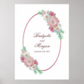 Elegant Oval Border Pink Floral Wedding Poster (Voorkant)