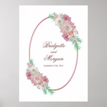 Elegant Oval Border Pink Floral Wedding