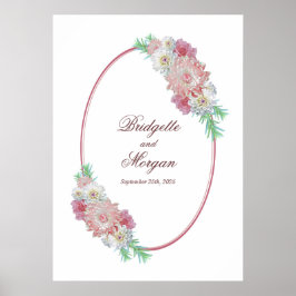 Elegant Oval Border Pink Floral Wedding Poster