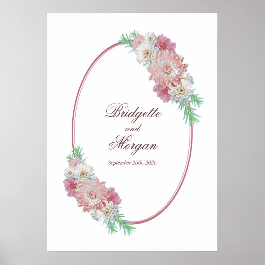 Elegant Oval Border Pink Floral Wedding Poster (Voorkant)