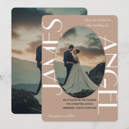 Elegant ovale vorm Bride & Groom Custom Weddenscha Kaart (Voorkant / Achterkant)