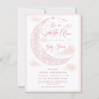 Elegant Over de Maan Baby Meisje Douche Uitnodigin Kaart