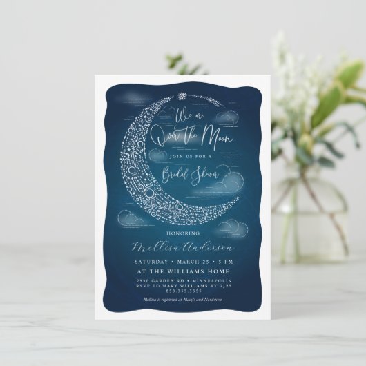 Elegant over de maan bruids douche uitnodiging (Staand voorkant)