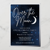 Elegant over Moon Engagement Party Real Silver Folie Uitnodiging (Voorkant)