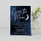 Elegant over Moon Engagement Party Real Silver Folie Uitnodiging (Staand Voorkant)