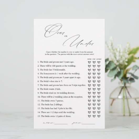 Elegant over of onder Vrijgezellenfeest spel Kaart (Staand voorkant)