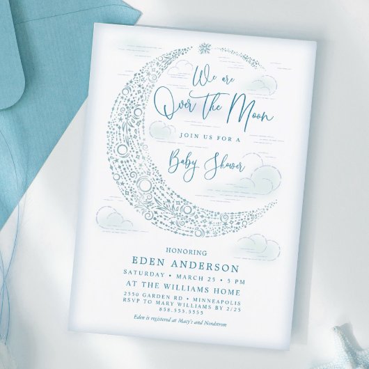 Elegant Over the Moon Baby shower Invitation Kaart