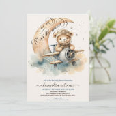 Elegant Over the Moon Teddy Bear Baby shower Kaart (Staand voorkant)