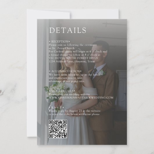 Elegant Overlay 2 Foto met QR Code Huwelijk Kaart (Achterkant)