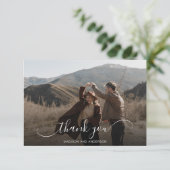 Elegant Overlay Calligraphy Wedding Photo Bedankkaart (Staand voorkant)