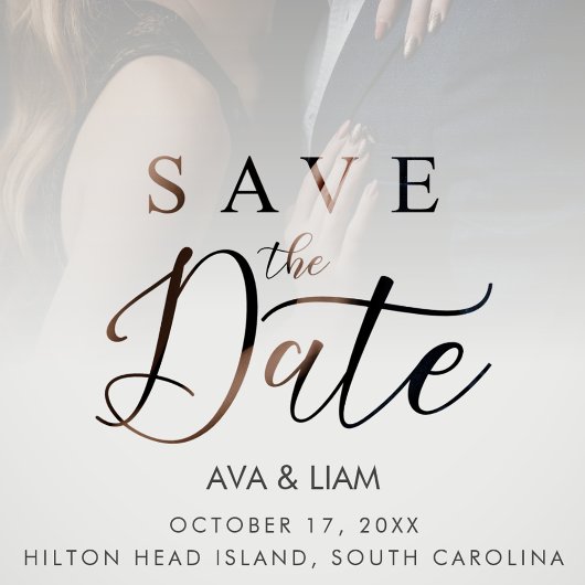 Elegant Overlay Gradient Grey Shades Photo Wedding Save The Date