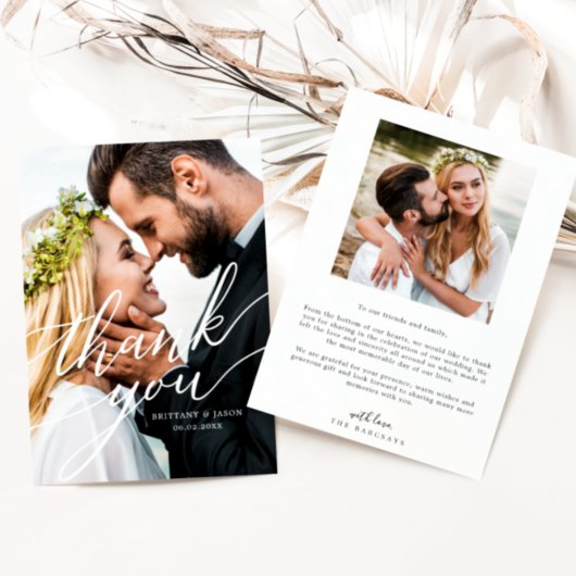 Elegant Overlay Hand Lettered Script Weddenfoto Bedankkaart
