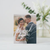 Elegant Overlay Script Weddenschap Bedankt Foto Briefkaart (Staand voorkant)