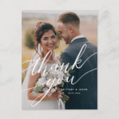 Elegant Overlay Script Weddenschap Bedankt Foto Briefkaart (Voorkant)