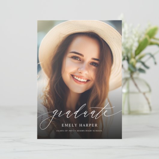 Elegant Overlay Two Photo Afstuderen Invitation (Staand voorkant)