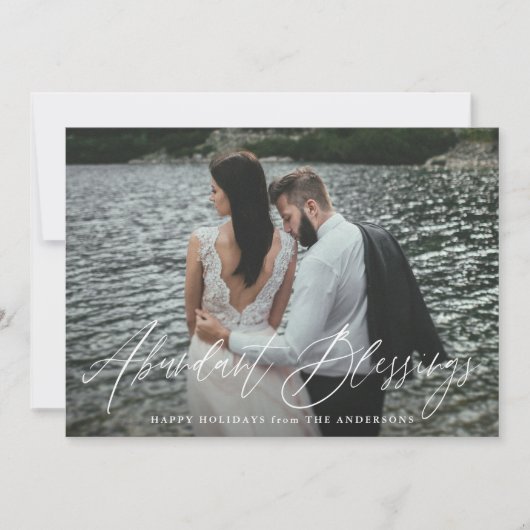 Elegant Overvloedige Zegeningen Script Paarse Foto Feestdagenkaart (Voorkant)