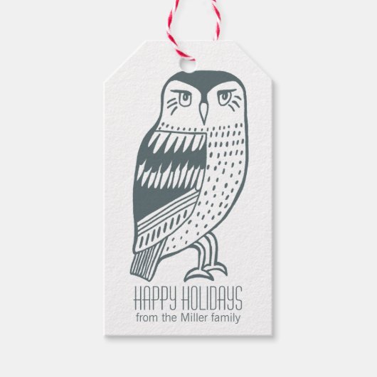 Elegant Owl Happy Holiday Seasons Greetings CUSTOM Cadeaulabel (Voorkant)