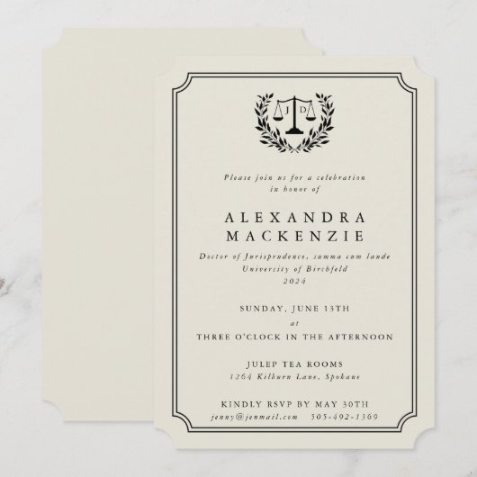 Elegant Oyster JD Law School Afstuderen Kaart (Voorkant / Achterkant)