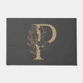 Elegant P Boho Floral Monogram Initiaal Goud Goud Deurmat (Voorkant)