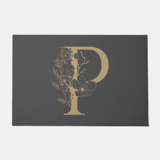 Elegant P Boho Floral Monogram Initiaal Goud Goud Deurmat (Voorkant)