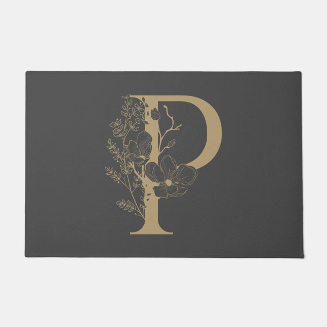 Elegant P Boho Floral Monogram Initiaal Goud Goud Deurmat (Voorkant)