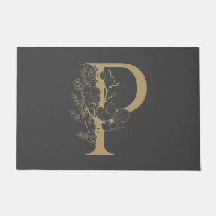 Elegant P Boho Floral Monogram Initiaal Grijs Goud Deurmat