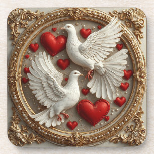 Elegant paar duiven die liefde en eenheid symbolis bier onderzetter