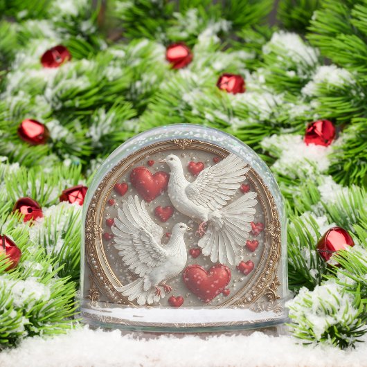 Elegant paar duiven symboliseren liefde en eenheid sneeuwbol (Kerstmis)