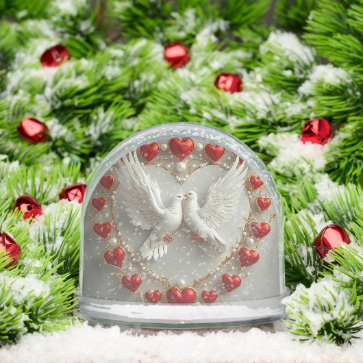 Elegant paar duiven symboliseren liefde en eenheid sneeuwbol (Kerstmis)