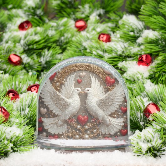 Elegant paar duiven symboliseren liefde en eenheid sneeuwbol (Kerstmis)
