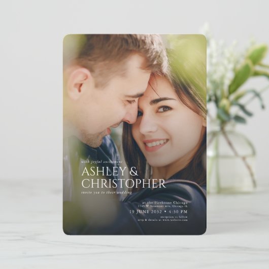 Elegant paar foto bruiloft kaart (Staand voorkant)