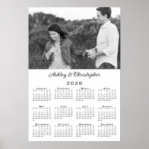 Elegant paar foto en namen 2026 Kalender Poster