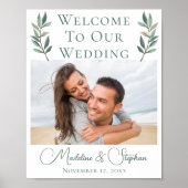 Elegant paar foto groen blad botanische bruiloft poster (Voorkant)