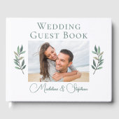 Elegant Paar Foto Groene Botanische Bruiloft Gastenboek (Voorkant)