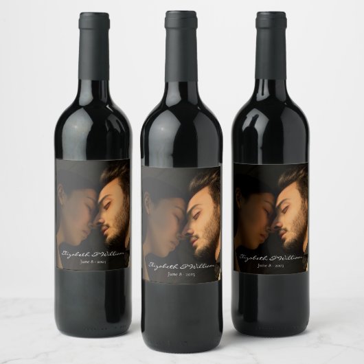 Elegant paar foto Jubileum bruiloft Wijn Etiket (Flessen)