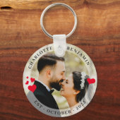 Elegant paar Foto Red Hearts Wedding Sleutelhanger (Voorkant)