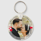 Elegant paar Foto Red Hearts Wedding Sleutelhanger (Achterkant)