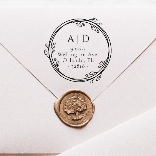 Elegant paar Initialen Botanische terugkeer adres Zelfinktende Stempel