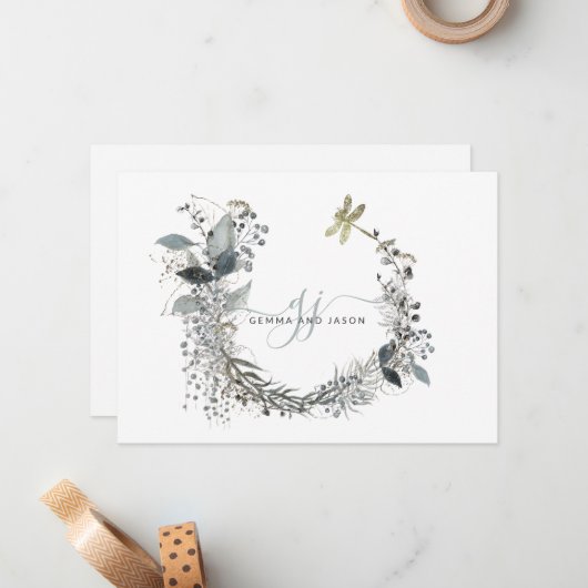 Elegant paar Monogram Flat Note Kaart Notitiekaartje (Voorkant / Achterkant in situ)