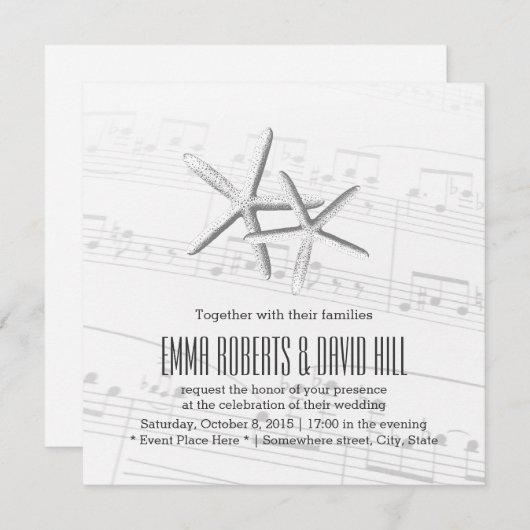 Elegant Paar of Starfish Musical Wedding Kaart (Voorkant / Achterkant)